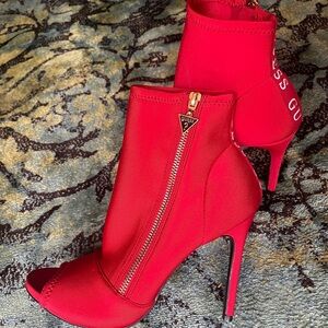 Guess Red Stiletto Neoprene Ankle Boots